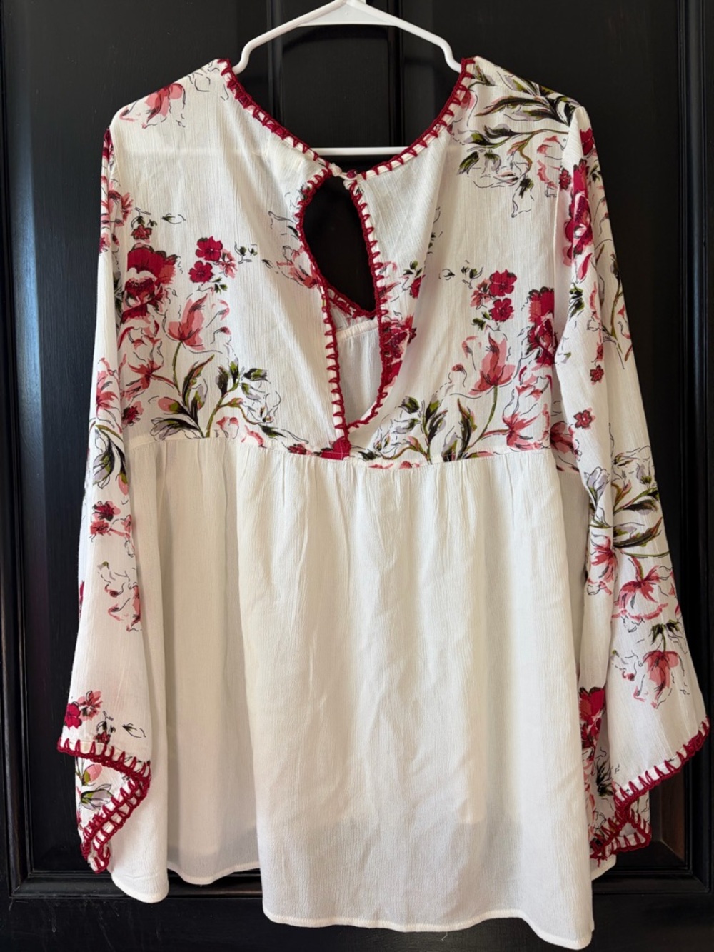 Kori Ivory Blouse with Red Floral Trim - Picture 3 of 4
